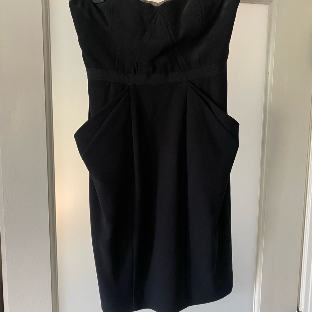 BCBG Elegant Black Strapless Dress with pockets